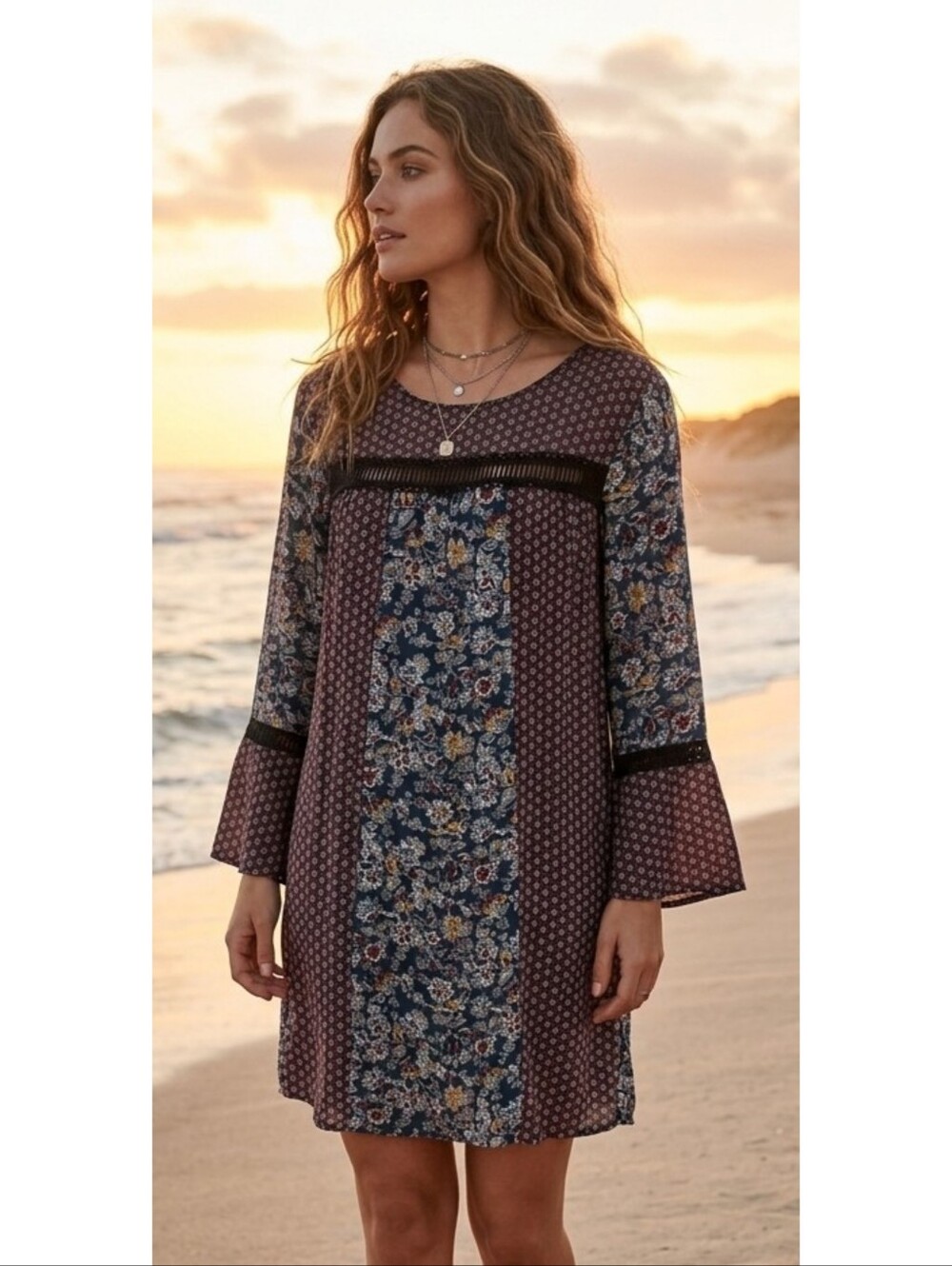 Signature Studio Boho Peasant Dress Multicolor Size L